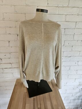 RW&CO. Open Stitch, Textured Yoke Batwing Sweater in Light Beige